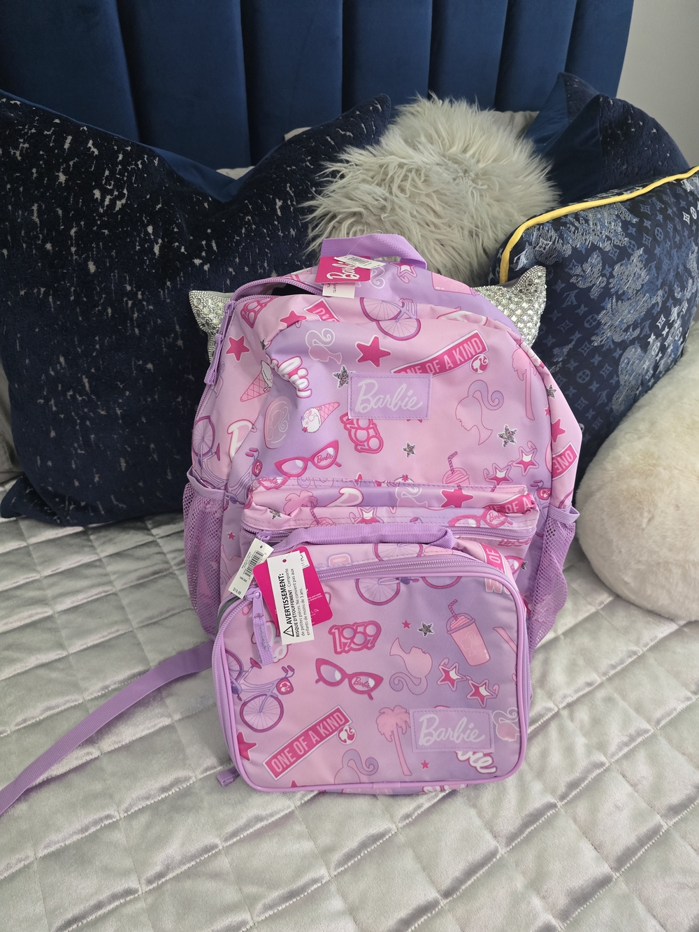 Barbie Lilac and Light Pink Kids Backpack and Lunch Bag with Fun Print
